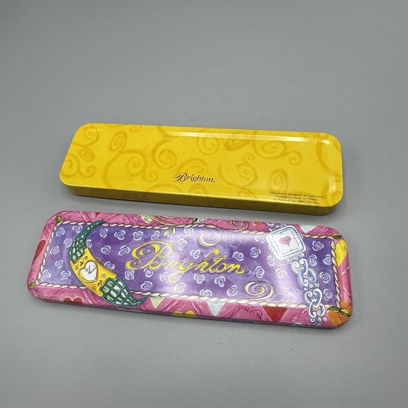 Brighton Pink Purple Rectangle Empty Watch Tin Trinket Pencil Box Romance 9.5" - Picture 4 of 10